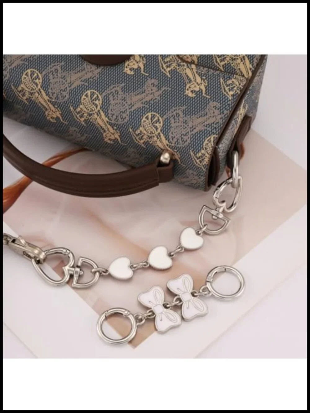 Bag Chain Purse Extender with Heart & Bow Charms - Purse Strap Extender